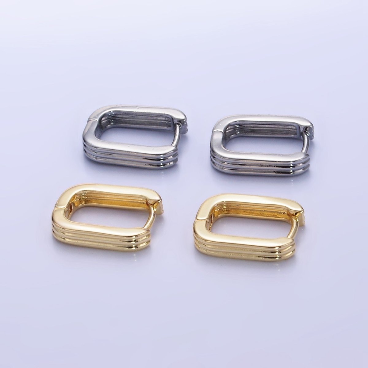 14K Gold Filled 14mm Triple Lined Rectangle Cartilage Earrings in Silver & Gold | AB1352 - DLUXCA