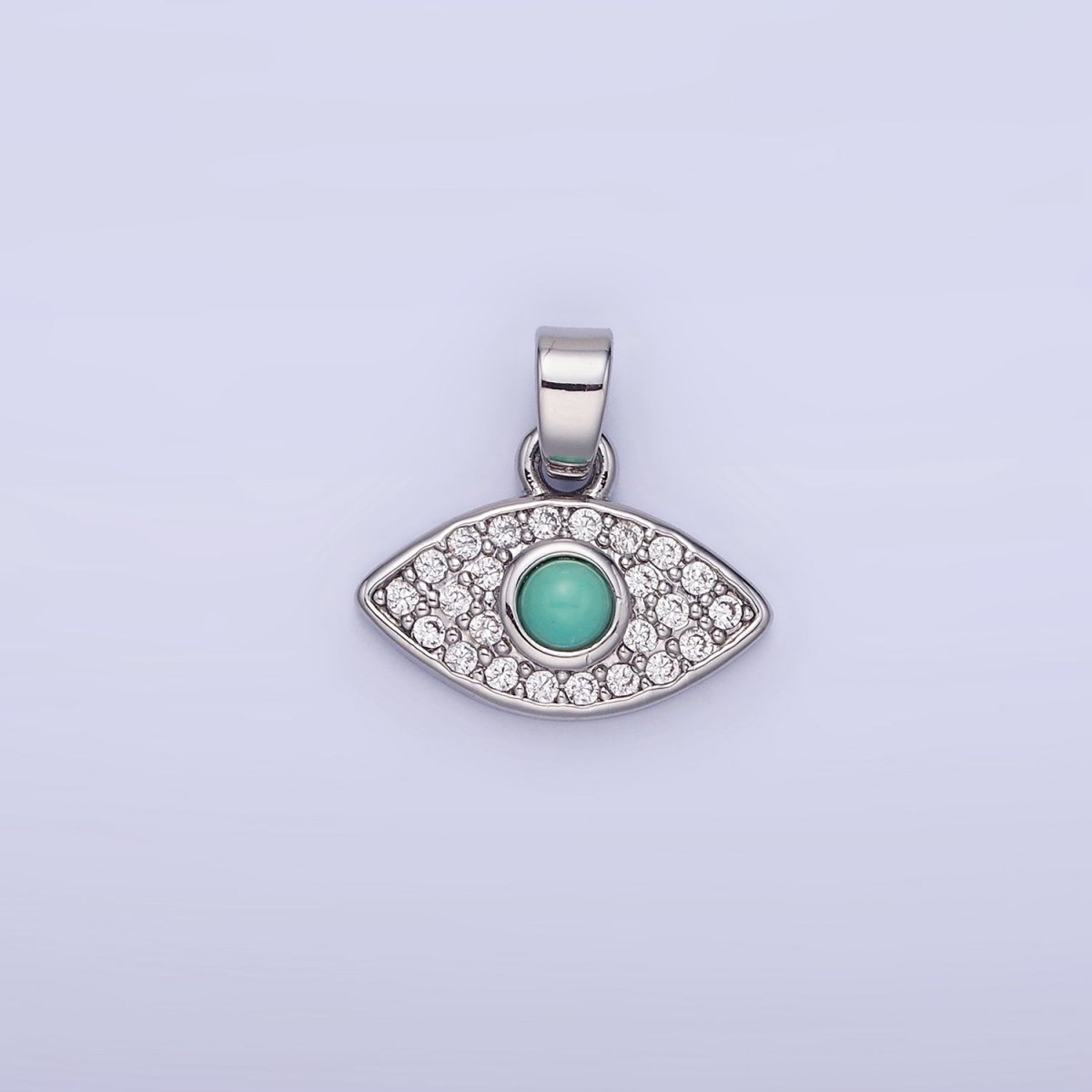 14K Gold Filled 14mm Turquoise Micro Paved CZ Evil Eye Pendant in Gold & Silver | AA1249 - DLUXCA