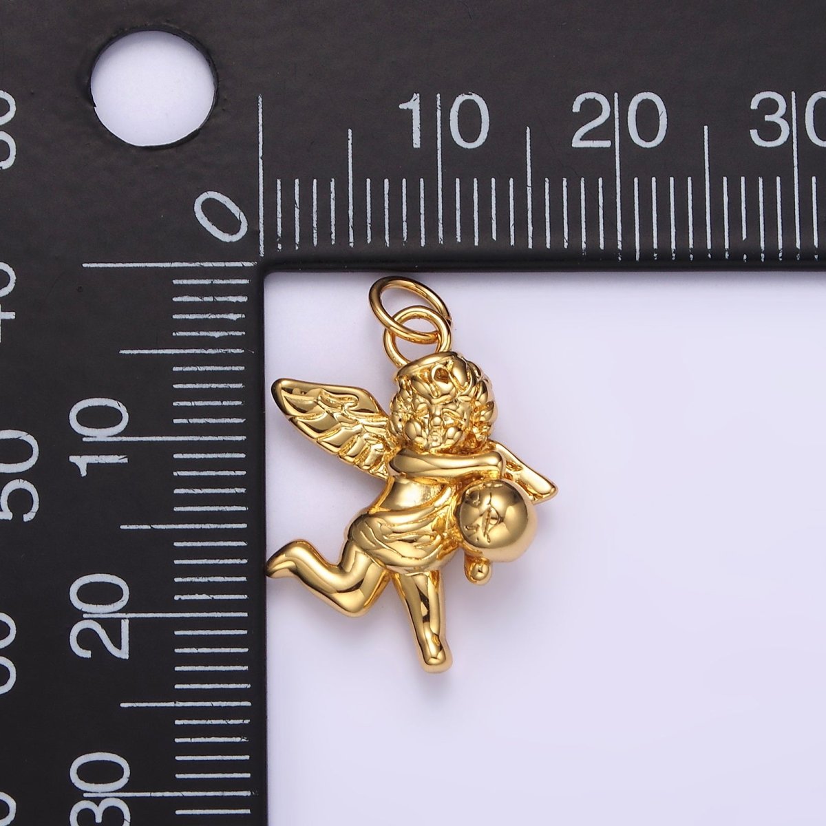 14K Gold Filled 15.5mm Jumping Cherub Baby Angel Puffed Charm in Silver & Gold | N1513 N1514 - DLUXCA