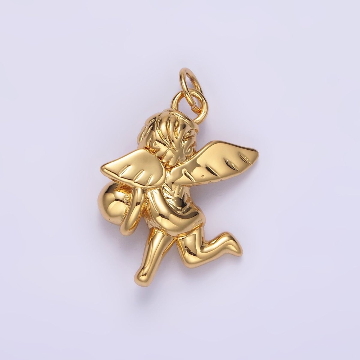 14K Gold Filled 15.5mm Jumping Cherub Baby Angel Puffed Charm in Silver & Gold | N1513 N1514 - DLUXCA