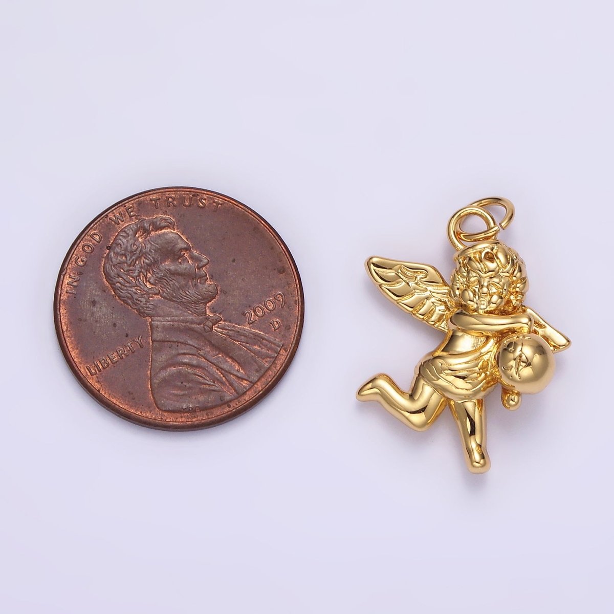 14K Gold Filled 15.5mm Jumping Cherub Baby Angel Puffed Charm in Silver & Gold | N1513 N1514 - DLUXCA