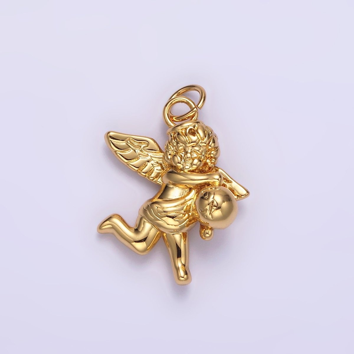 14K Gold Filled 15.5mm Jumping Cherub Baby Angel Puffed Charm in Silver & Gold | N1513 N1514 - DLUXCA