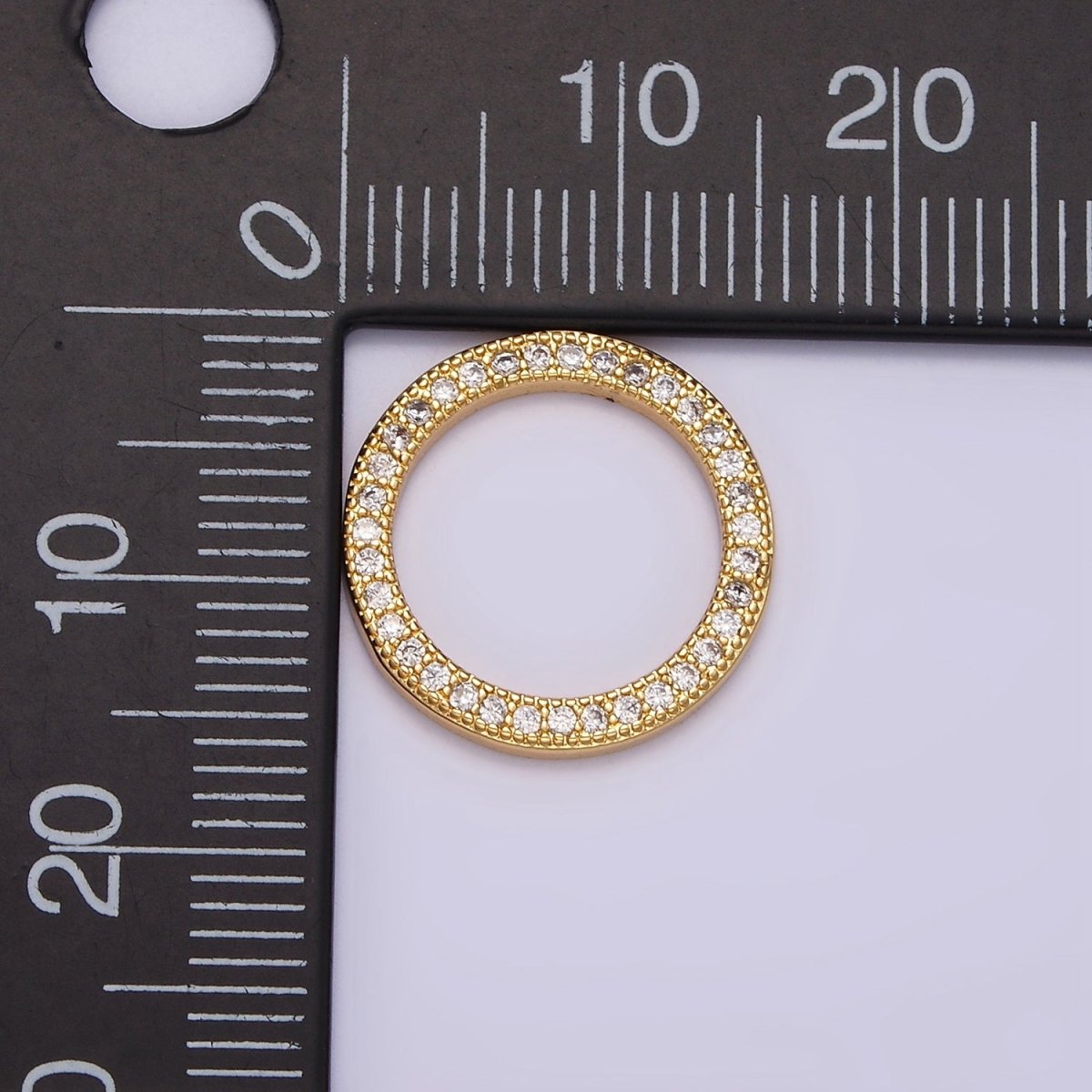 14K Gold Filled 15.5mm Open Round Clear Micro Paved CZ Charm Supply | Z-477 - DLUXCA