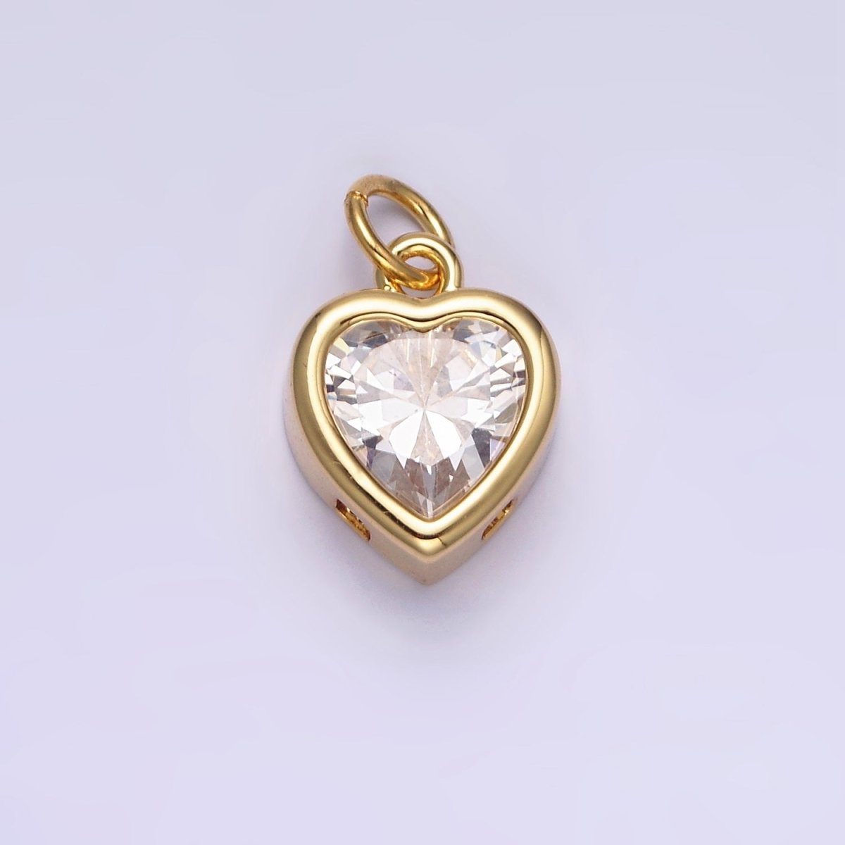 14K Gold Filled 15.5mm Personalized Birthstone Heart Cubic Zirconia CZ Bezel Charm in Silver & Gold | N1551 - N1574 - DLUXCA