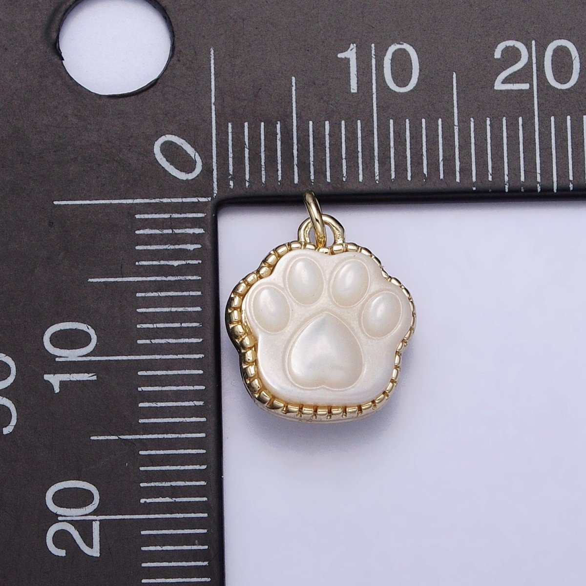 14K Gold Filled 15.5mm Shell Pearl Animal Paw Print Imprint Charm | AC729 - DLUXCA