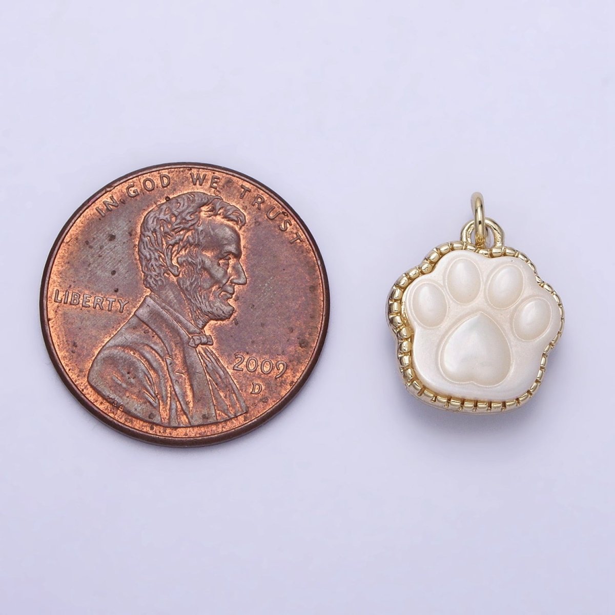 14K Gold Filled 15.5mm Shell Pearl Animal Paw Print Imprint Charm | AC729 - DLUXCA