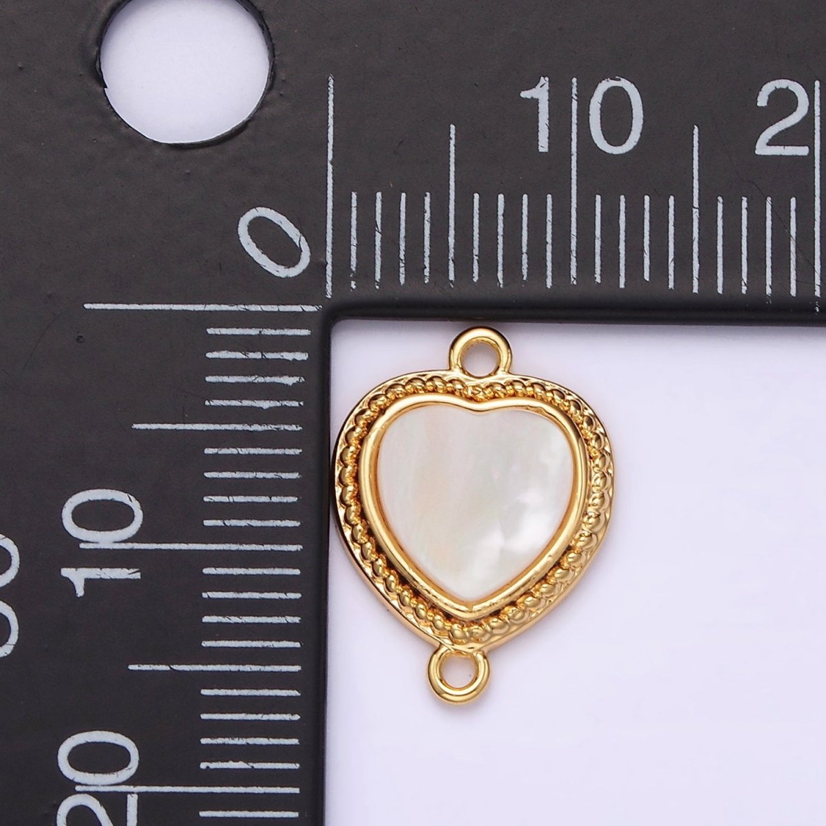 14K Gold Filled 15.5mm Shell Pearl Braided Bezel Heart Connector | G-061 - DLUXCA