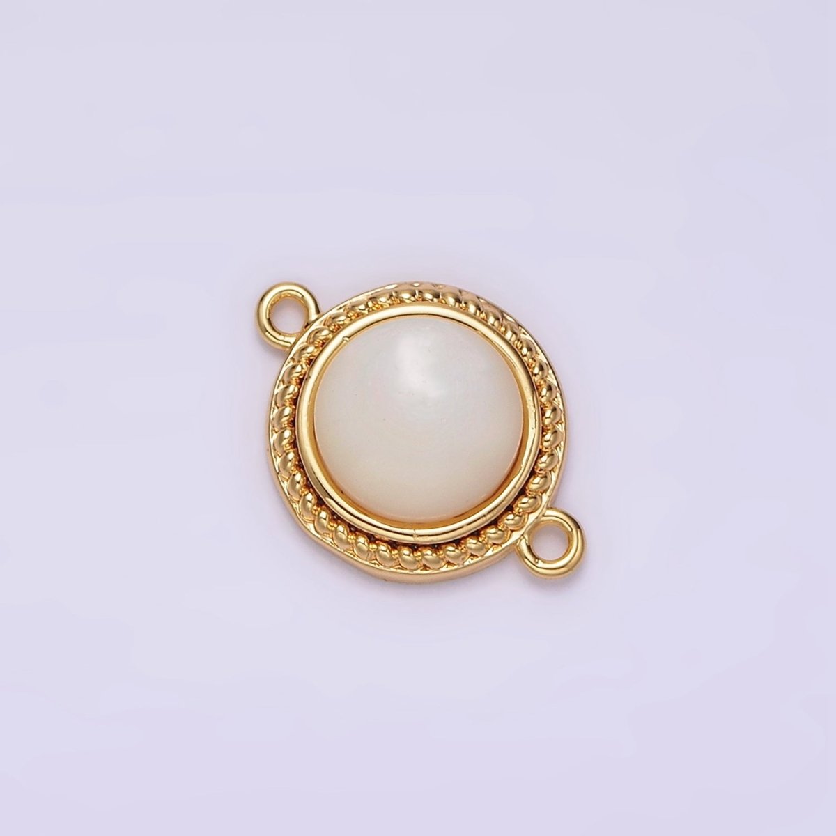 14K Gold Filled 15.7mm Shell Pearl Braided Bezel Round Connector | G-060 - DLUXCA
