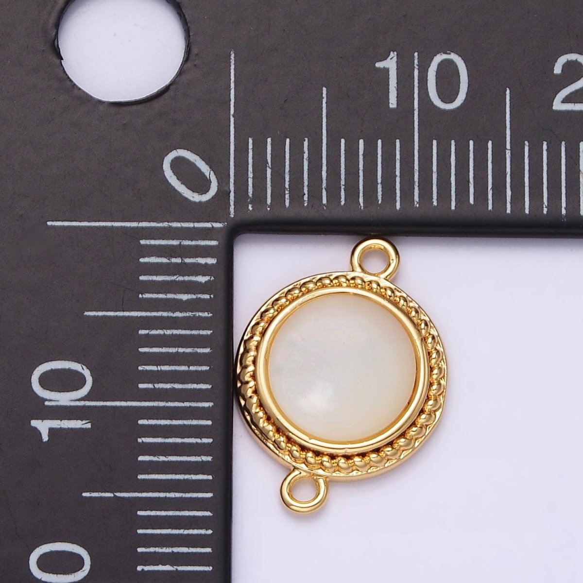 14K Gold Filled 15.7mm Shell Pearl Braided Bezel Round Connector | G-060 - DLUXCA