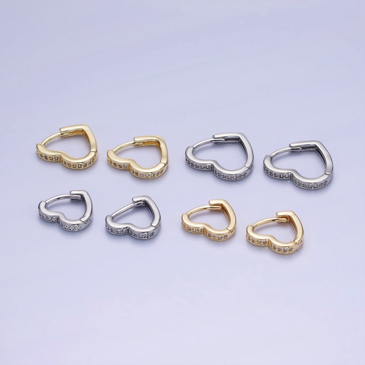 14K Gold Filled 15mm, 14mm Micro Paved CZ Heart Huggie Earrings in Gold & Silver | AB1355 - AB1357 - DLUXCA