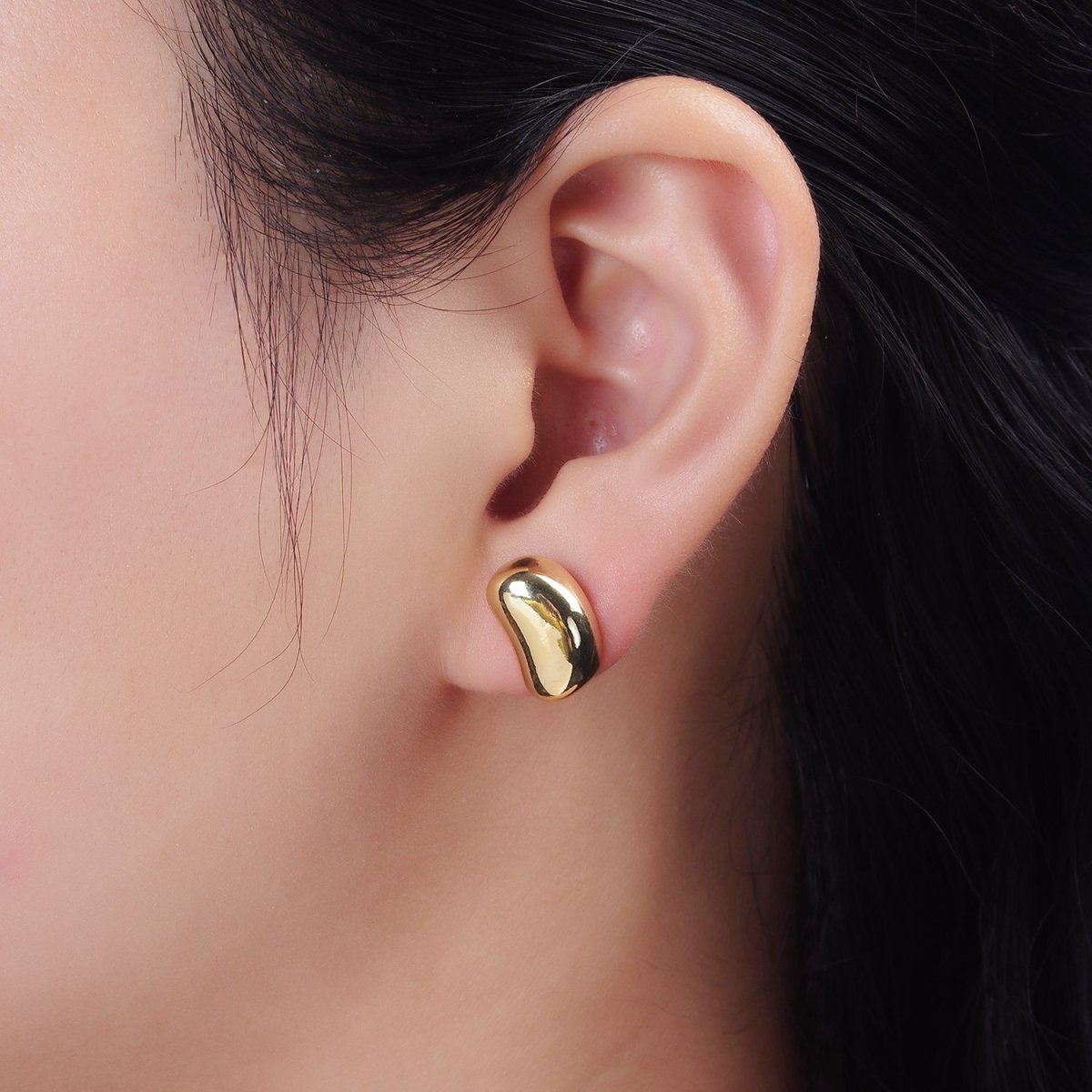 14K Gold Filled 15mm Bean Dome Modern Statement Stud Kylie Earrings | V060 - DLUXCA