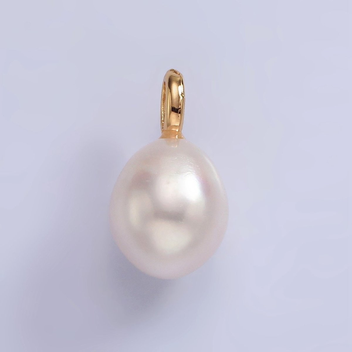 14K Gold Filled 15mm Button White Freshwater Pearl Drop Pendant | P1658 - DLUXCA