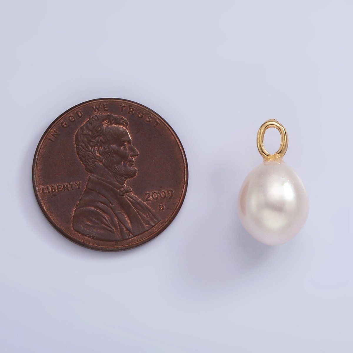 14K Gold Filled 15mm Button White Freshwater Pearl Drop Pendant | P1658 - DLUXCA