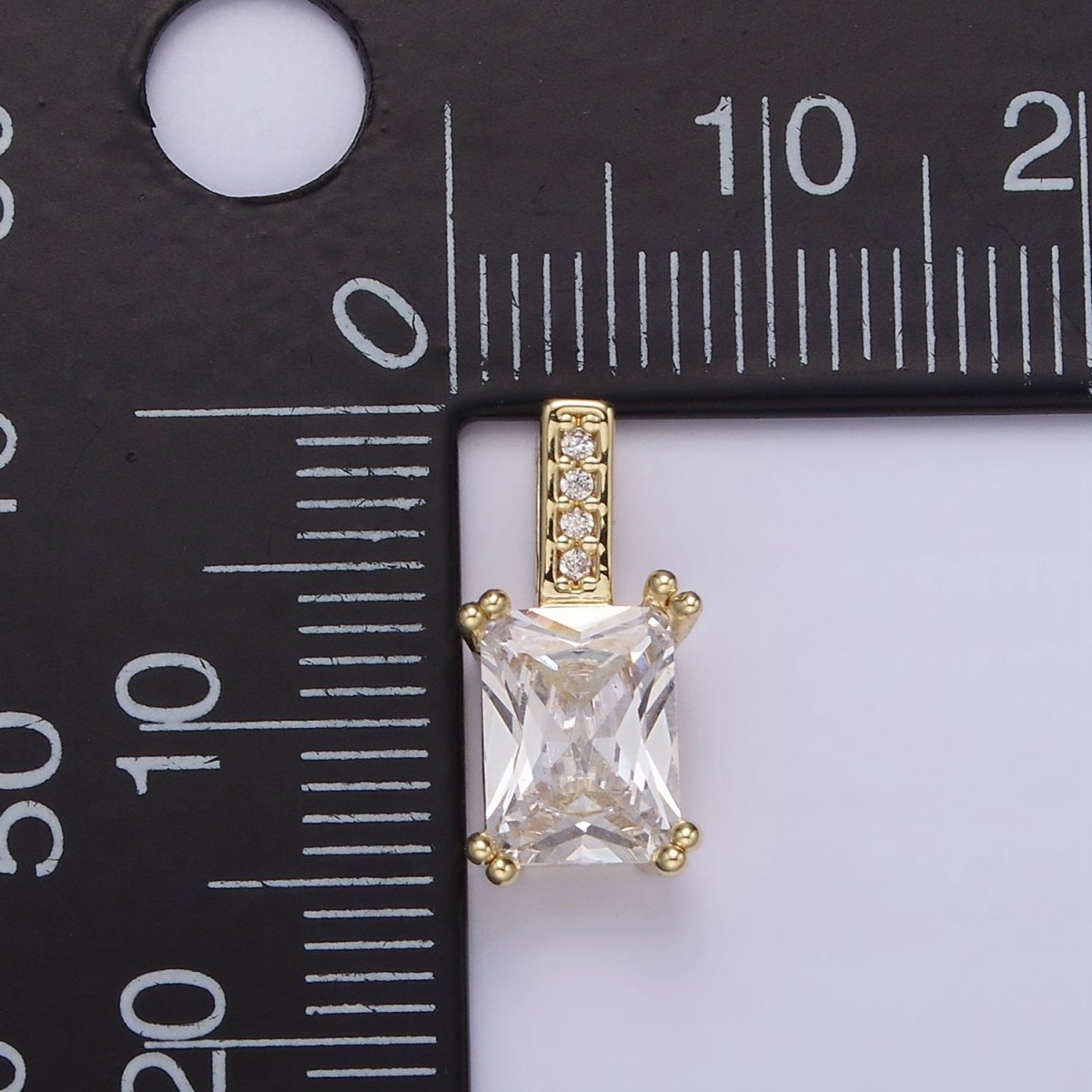 14K Gold Filled 15mm Clear Baguette Micro Paved CZ Bail Pendant | N1806 - DLUXCA