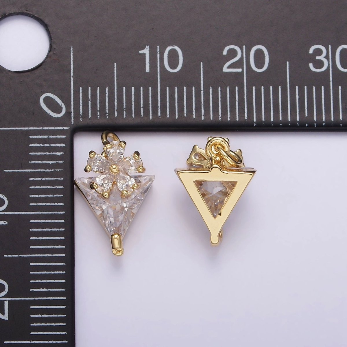14K Gold Filled 15mm Clear CZ Flower Triangle Mini Add-On Charm | AG417 - DLUXCA