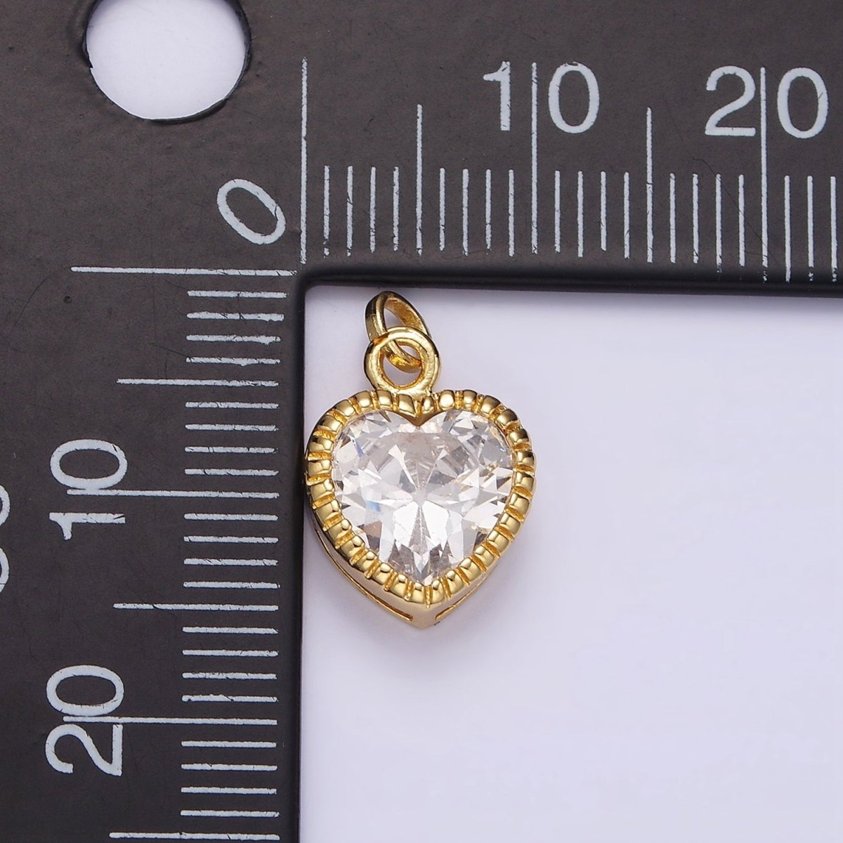 14K Gold Filled 15mm Clear CZ Heart Line-Textured Add-On Charm | N1517 - DLUXCA