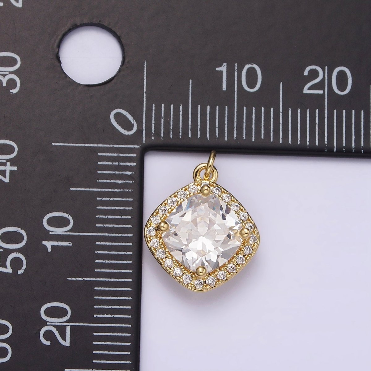 14K Gold Filled 15mm Clear CZ Rhombus Micro Paved CZ Charm | AG314 - DLUXCA