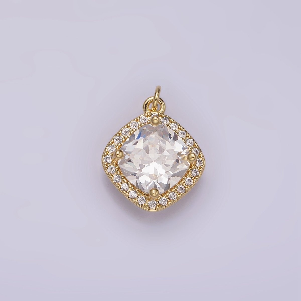 14K Gold Filled 15mm Clear CZ Rhombus Micro Paved CZ Charm | AG314 - DLUXCA