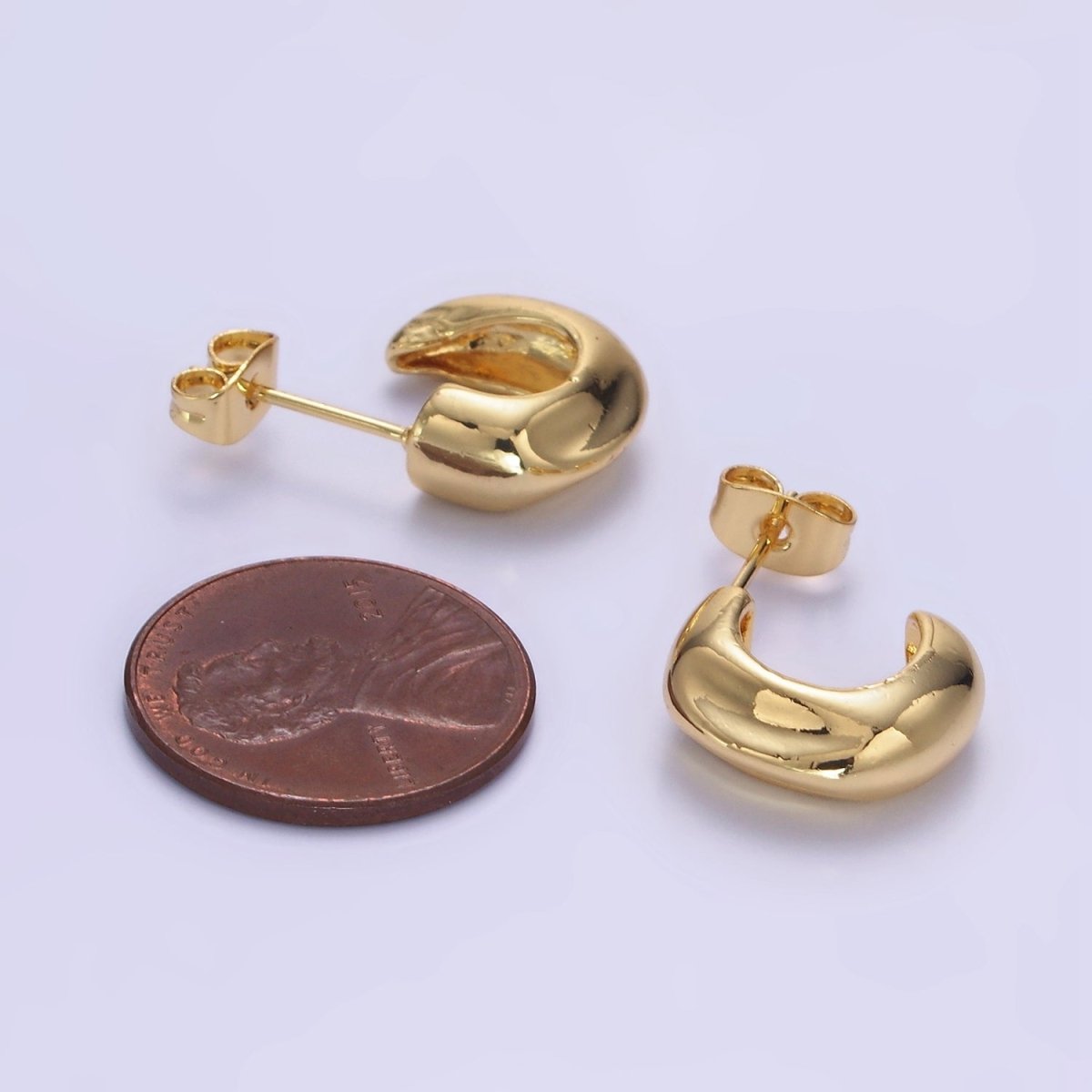 14K Gold Filled 15mm Edged J-Shaped Minimalist Hoop Earrings | AB1272 - DLUXCA