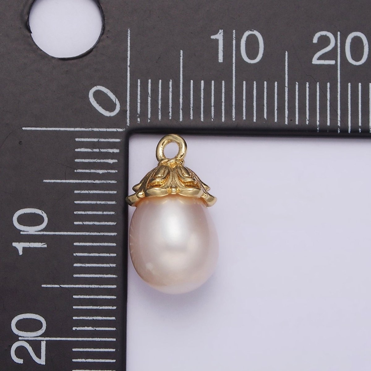 14K Gold Filled 15mm Freshwater Pearl Drop Double Band Charm | N1045 - DLUXCA