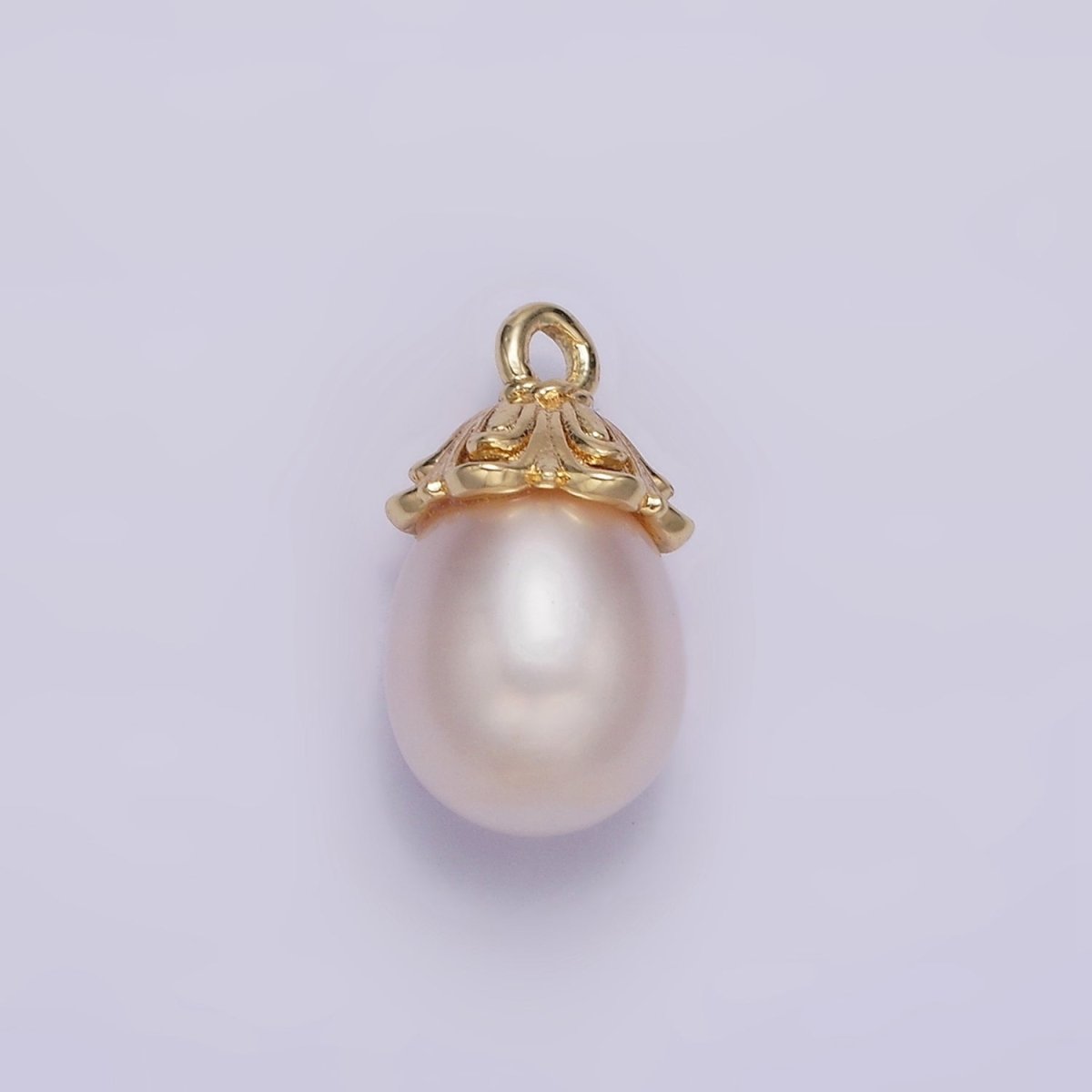 14K Gold Filled 15mm Freshwater Pearl Drop Double Band Charm | N1045 - DLUXCA