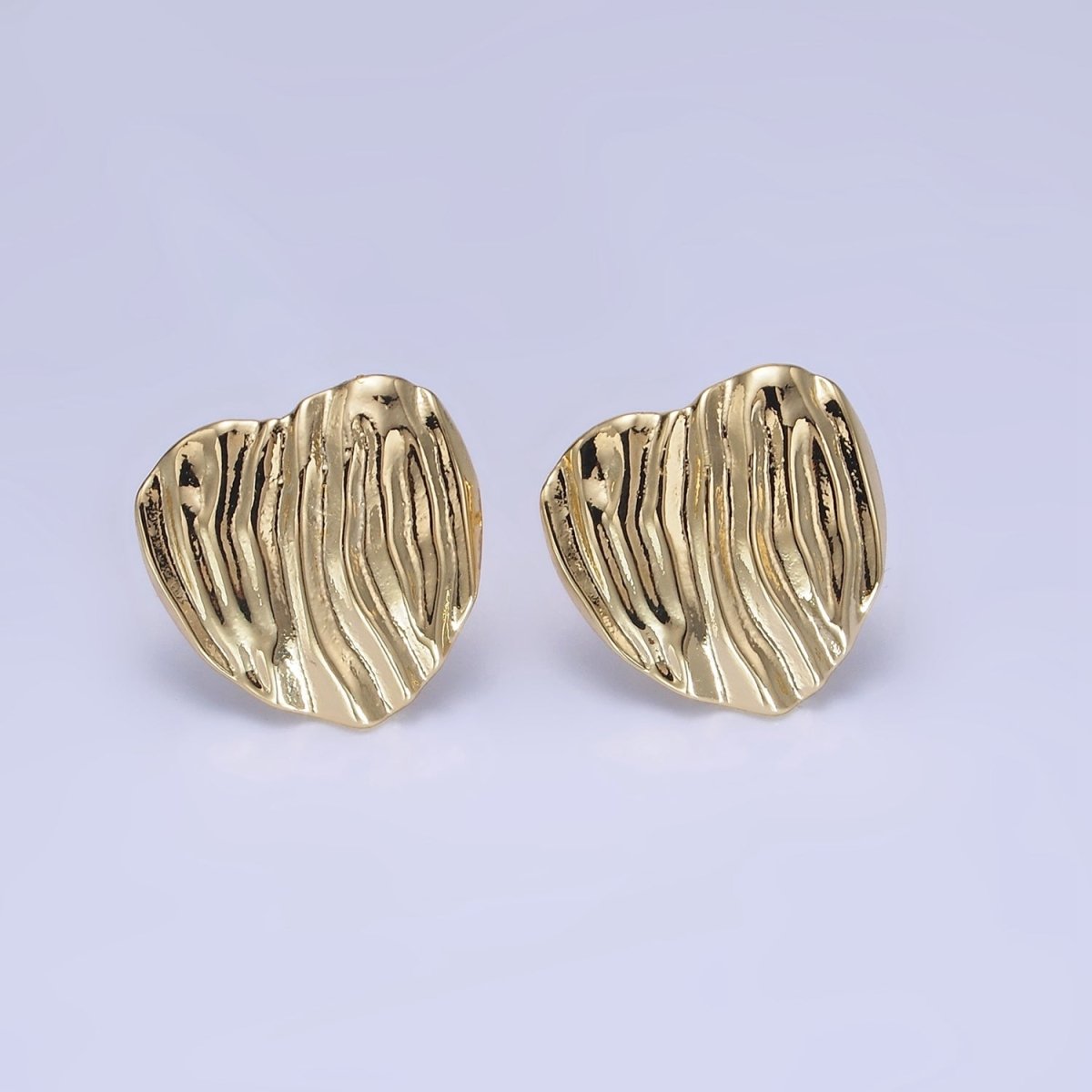 14K Gold Filled 15mm Hammered Foil Heart Stud Earrings in Gold & Silver | AB1286 AB1287 - DLUXCA