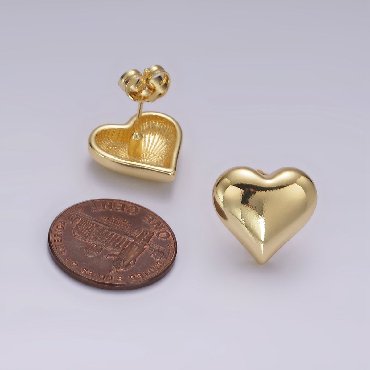 14K Gold Filled 15mm Heart Dome Minimalist Stud Earrings | V296 - DLUXCA