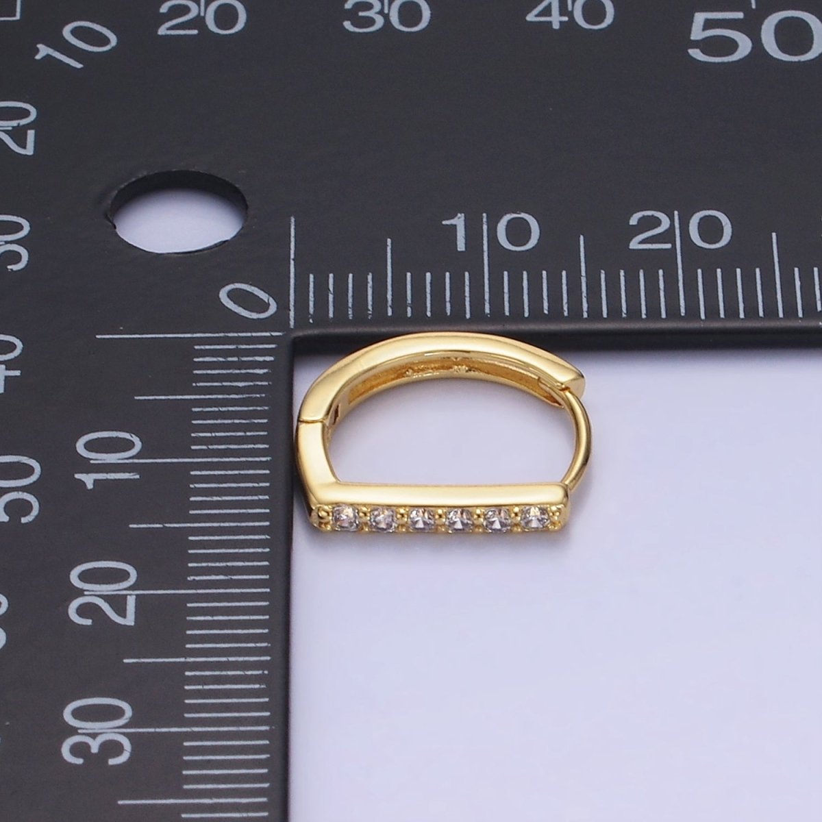 14K Gold Filled 15mm Micro Paved D Huggie Earrings | AB1328 - DLUXCA