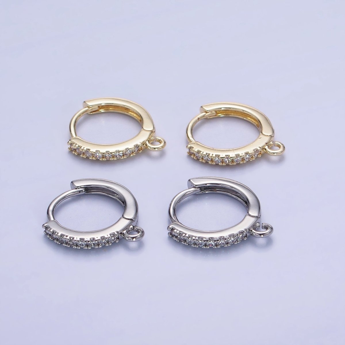14K Gold Filled 15mm Micro Paved Huggie Earring Findings in Gold & Silver | Z745 Z746 - DLUXCA