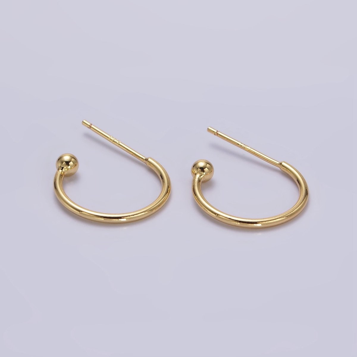 14K Gold Filled 15mm Minimalist Bubble Bead C-Shaped Hoop Earrings | AE761 - DLUXCA