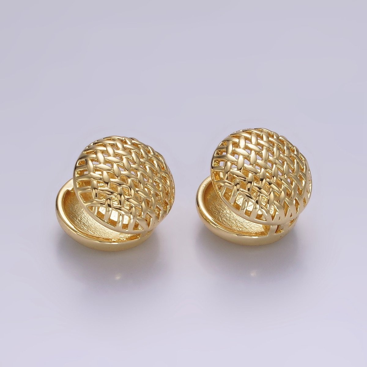 14K Gold Filled 15mm Open Rattan Round Huggie Earrings | AE1002 - DLUXCA