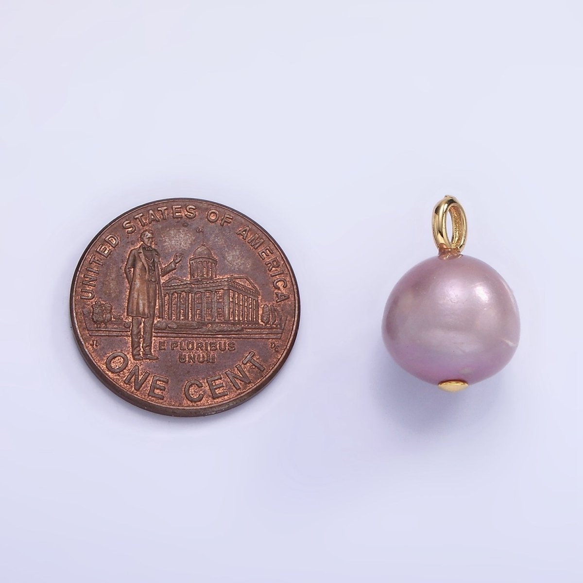 14K Gold Filled 15mm Purple Freshwater Pearl Button Drop Pendant | P1687 - DLUXCA