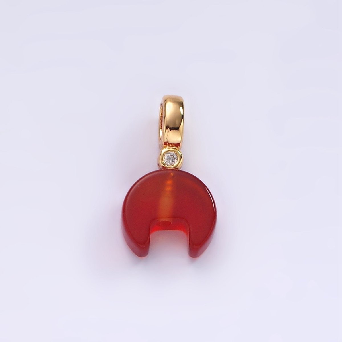 14K Gold Filled 15mm Red Carnelian Gemstone Horn Clear CZ Bail Pendant | N2027 - DLUXCA