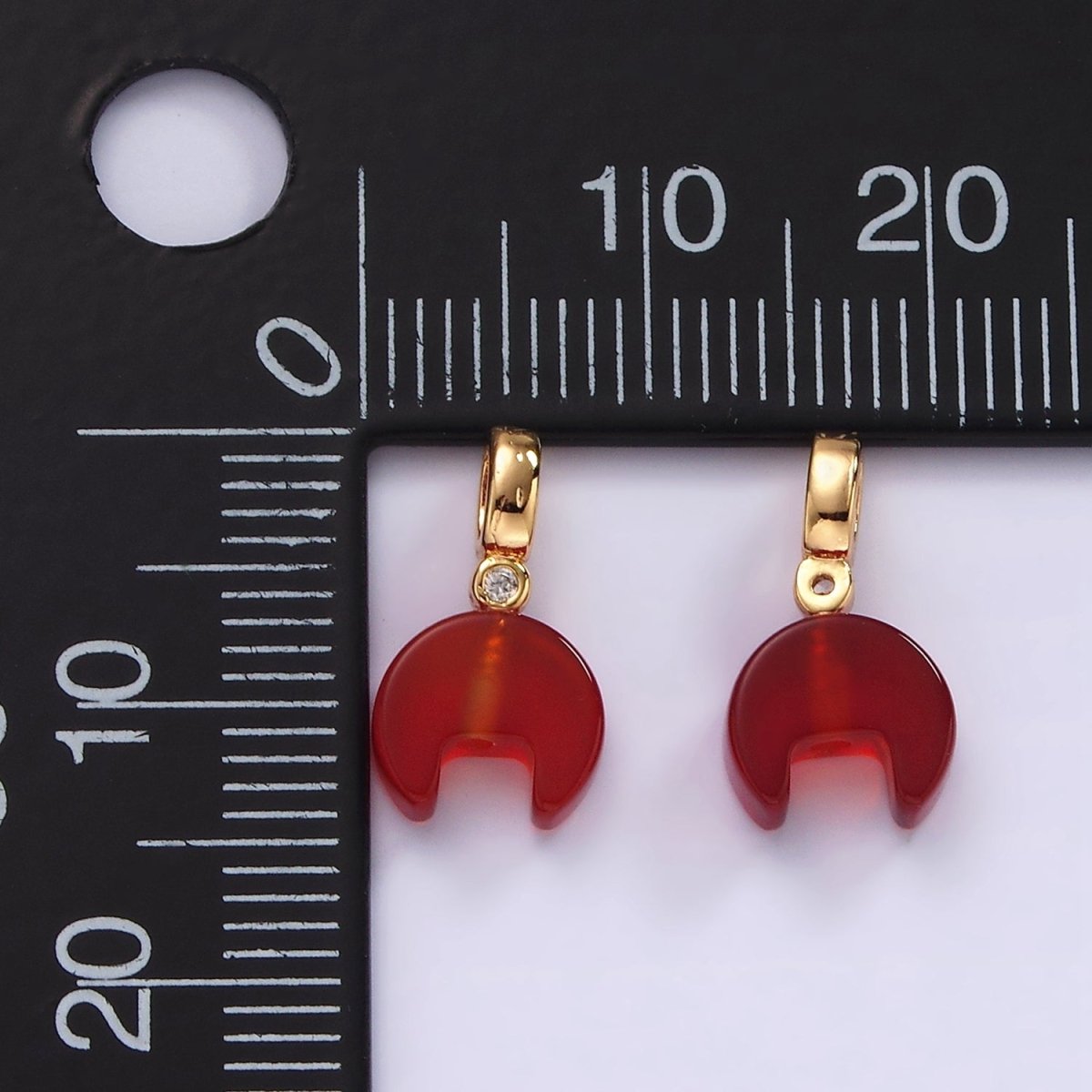 14K Gold Filled 15mm Red Carnelian Gemstone Horn Clear CZ Bail Pendant | N2027 - DLUXCA