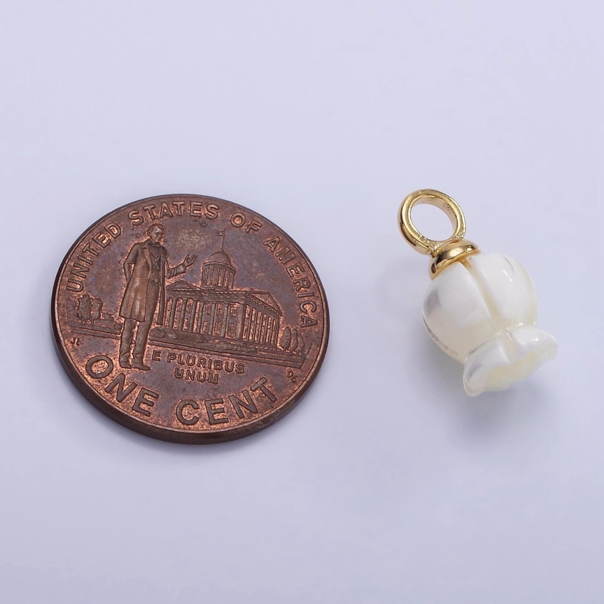 14K Gold Filled 15mm Rose Bud Flower Shell Pearl Drop Pendant | AG689 - DLUXCA