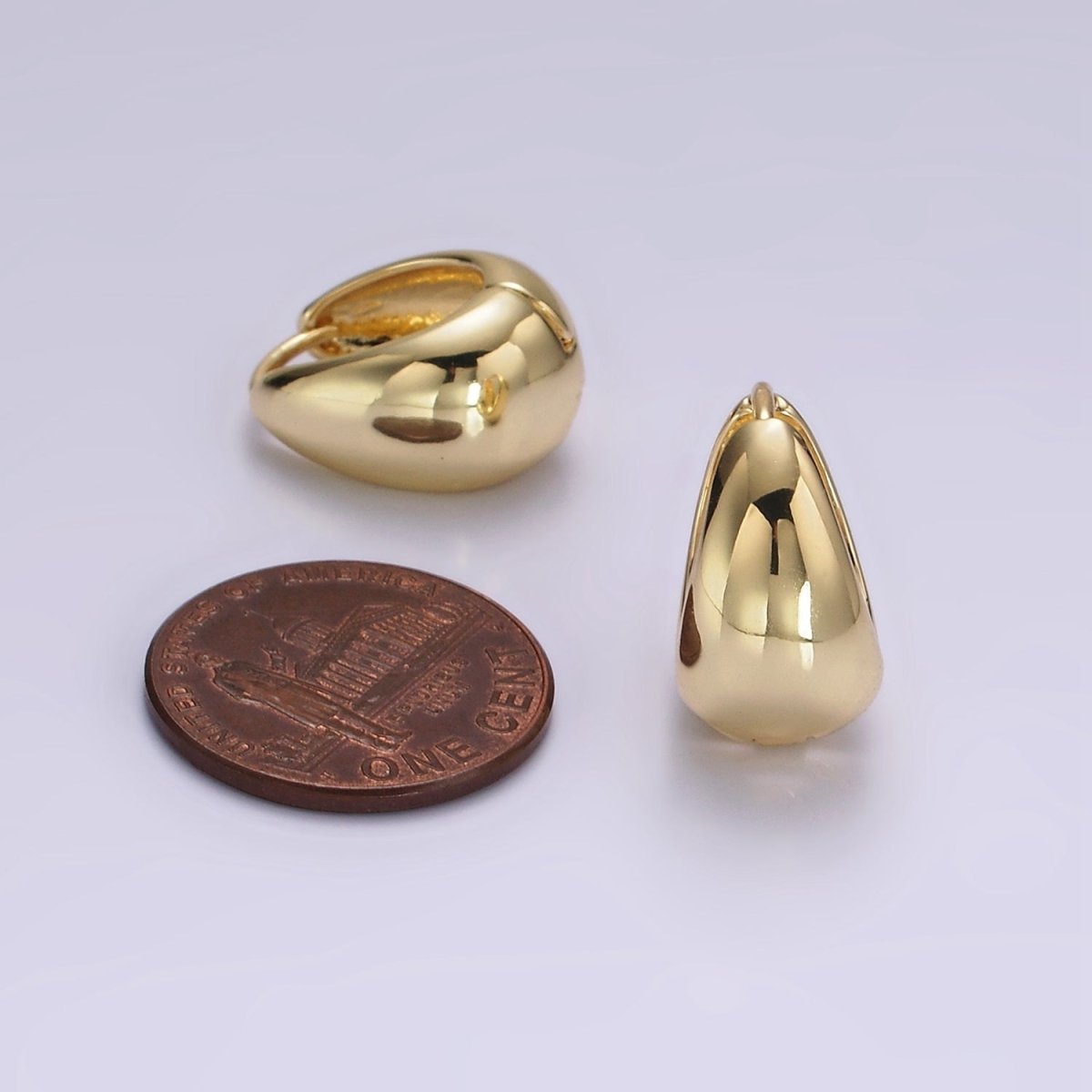 14K Gold Filled 15mm Teardrop Dome Minimalist Huggie Earrings | V474 - DLUXCA
