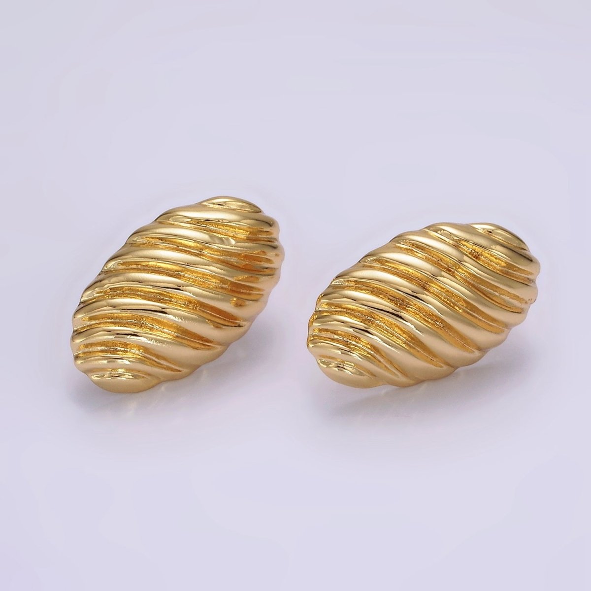 14K Gold Filled 15mm Twisted Croissant Oval Dome Stud Earrings | AE359 - DLUXCA