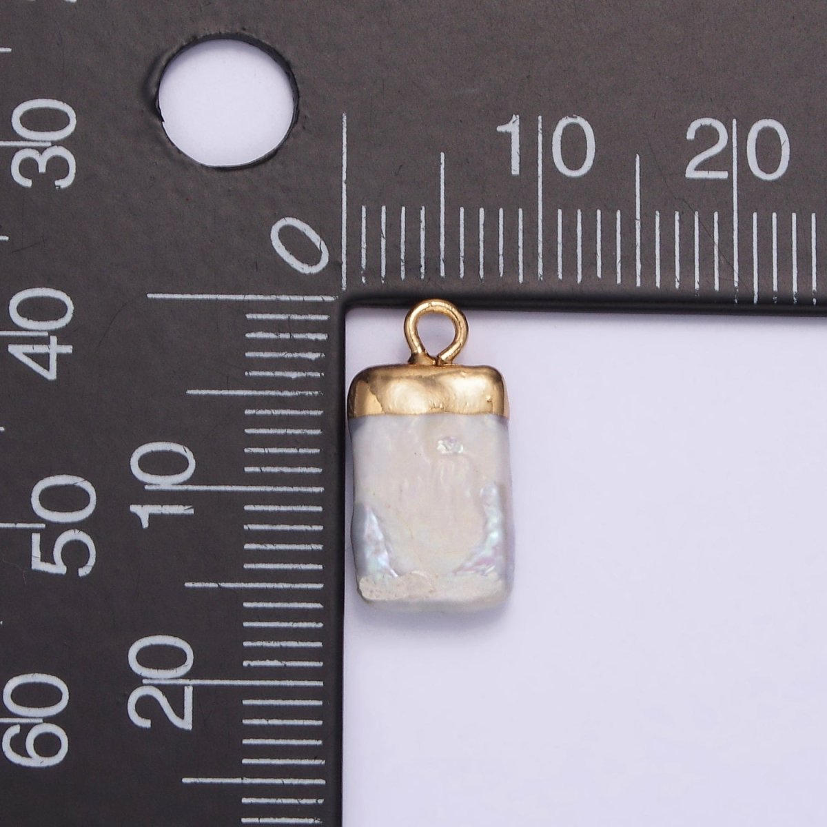 14K Gold Filled 15mm White Freshwater Pearl Rectangular Biwa Dipped Charm | P1619 - DLUXCA