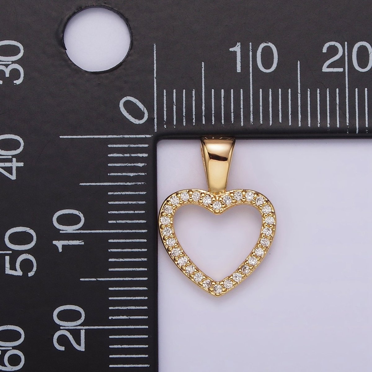 14K Gold Filled 16.5mm Clear Micro Paved CZ Open Heart Pendant | N1867 - DLUXCA