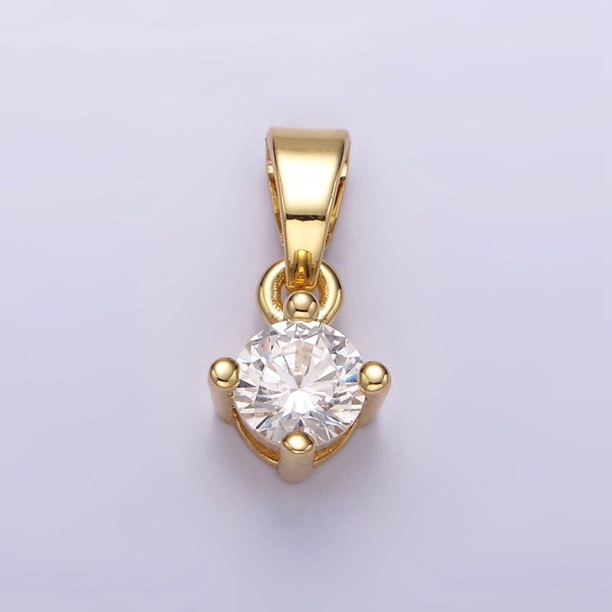 14K Gold Filled 16.5mm Clear Round Cubic Zirconia CZ Solitaire Minimalist Pendant | N1284 - DLUXCA
