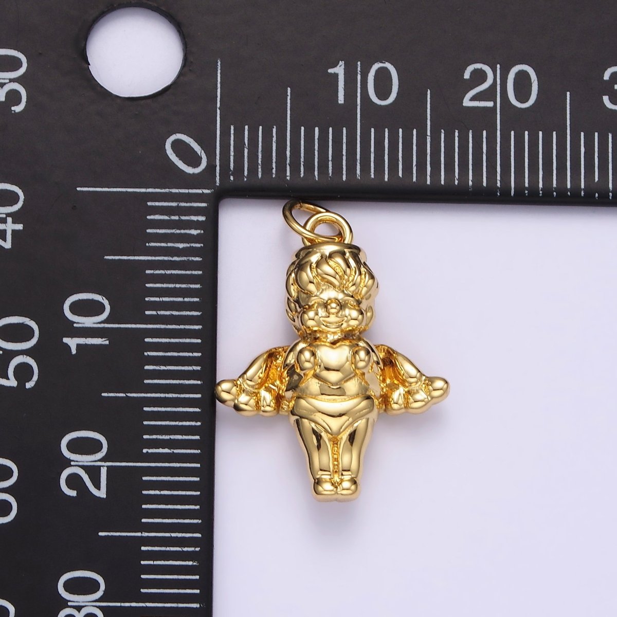 14K Gold Filled 16.5mm Standing Cherub Baby Angel Puffed Charm in Silver & Gold | N1511 N1512 - DLUXCA