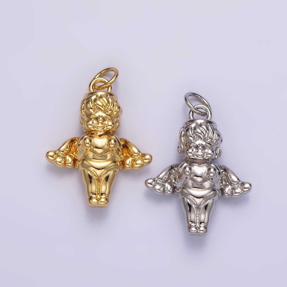 14K Gold Filled 16.5mm Standing Cherub Baby Angel Puffed Charm in Silver & Gold | N1511 N1512 - DLUXCA