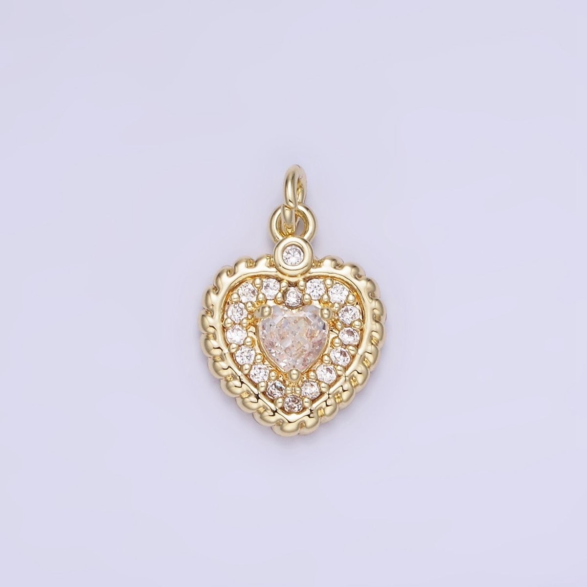 14K Gold Filled 16mm Clear CZ Micro Paved Heart Croissant Charm | AG721 - DLUXCA