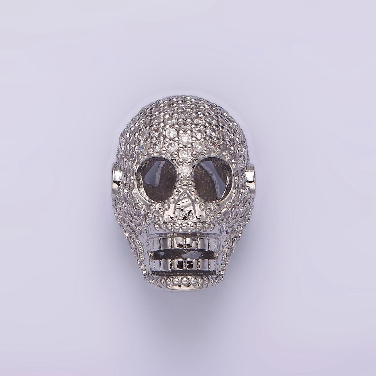 14K Gold Filled 16mm Clear Micro Paved CZ Skeleton Skull Mask Bead in Gold & Silver | B-849 B-850 - DLUXCA