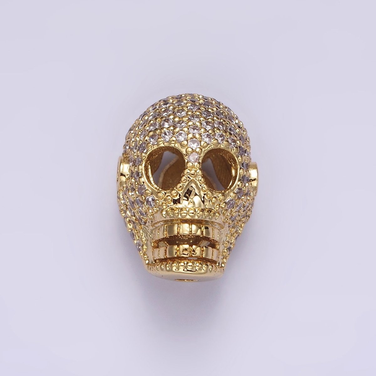14K Gold Filled 16mm Clear Micro Paved CZ Skeleton Skull Mask Bead in Gold & Silver | B-849 B-850 - DLUXCA