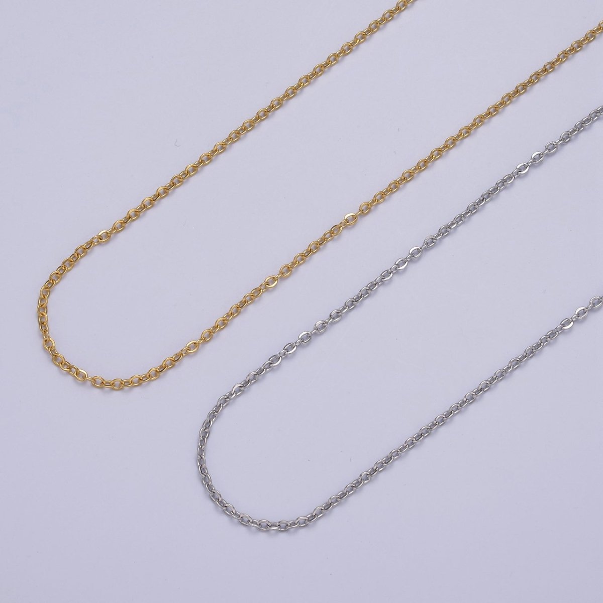 14K Gold Filled 1.6mm Dainty Cable 18.5 Inch Layering Chain Necklace in Gold & Silver | WA-732 WA-733 Clearance Pricing - DLUXCA