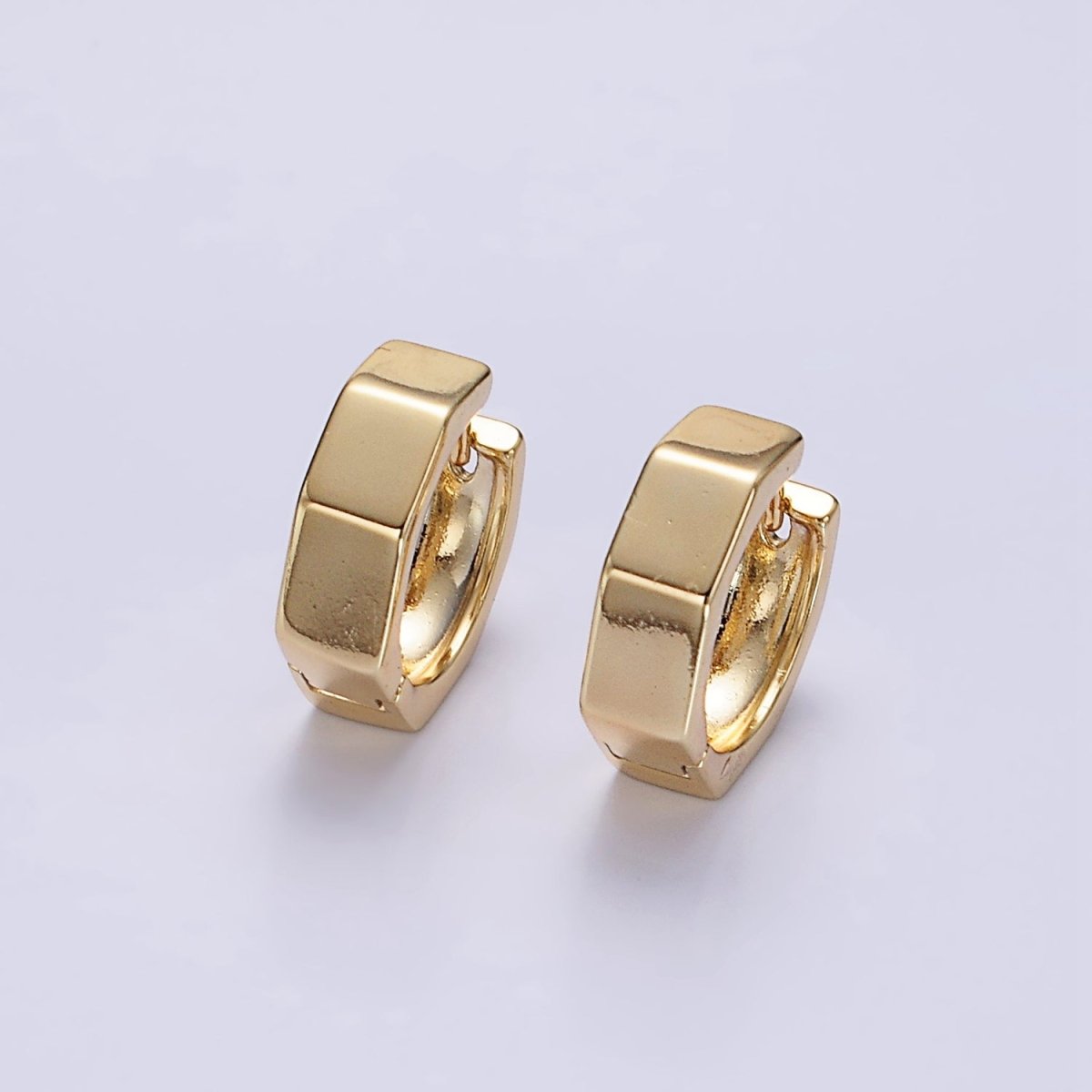 14K Gold Filled 16mm Hexagonal Minimalist Geometric Huggie Hoop Earrings | AE903 - DLUXCA
