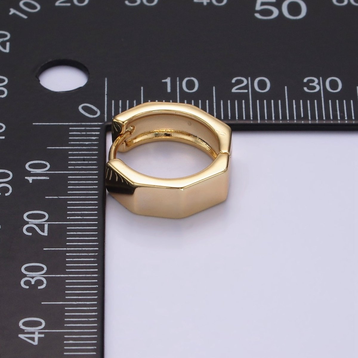 14K Gold Filled 16mm Hexagonal Minimalist Geometric Huggie Hoop Earrings | AE903 - DLUXCA