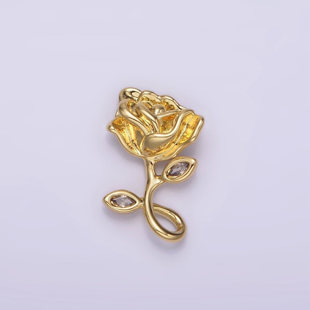 14K Gold Filled 16mm Rose Flower CZ Leaf Open Loop Pendant | N1807 - DLUXCA