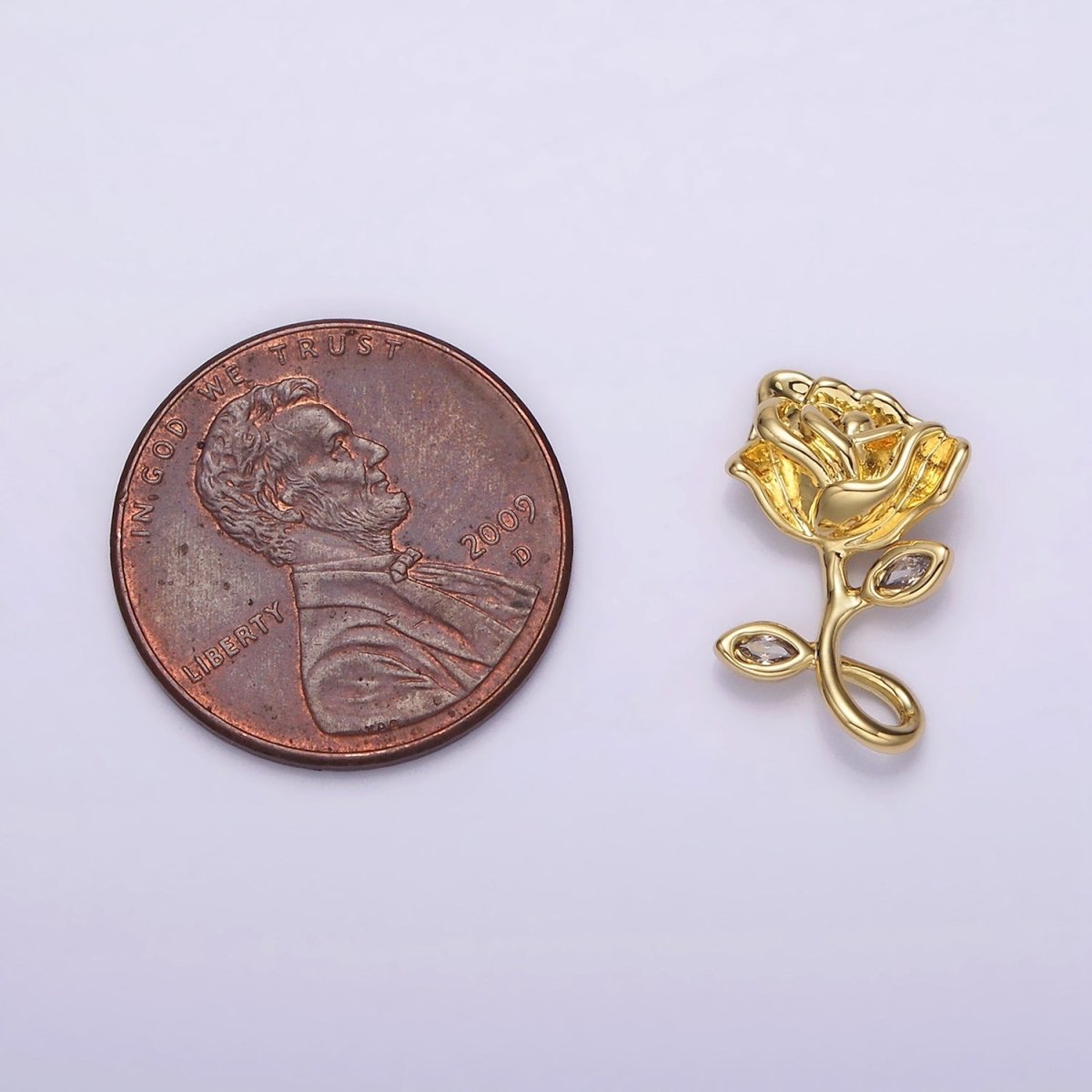14K Gold Filled 16mm Rose Flower CZ Leaf Open Loop Pendant | N1807 - DLUXCA